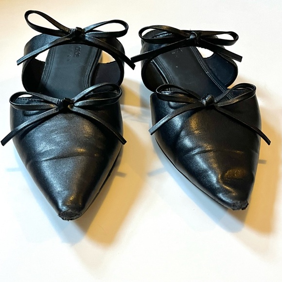 ASOS adorable black faux leather pointed bow slip on flats/mules - Picture 9 of 16